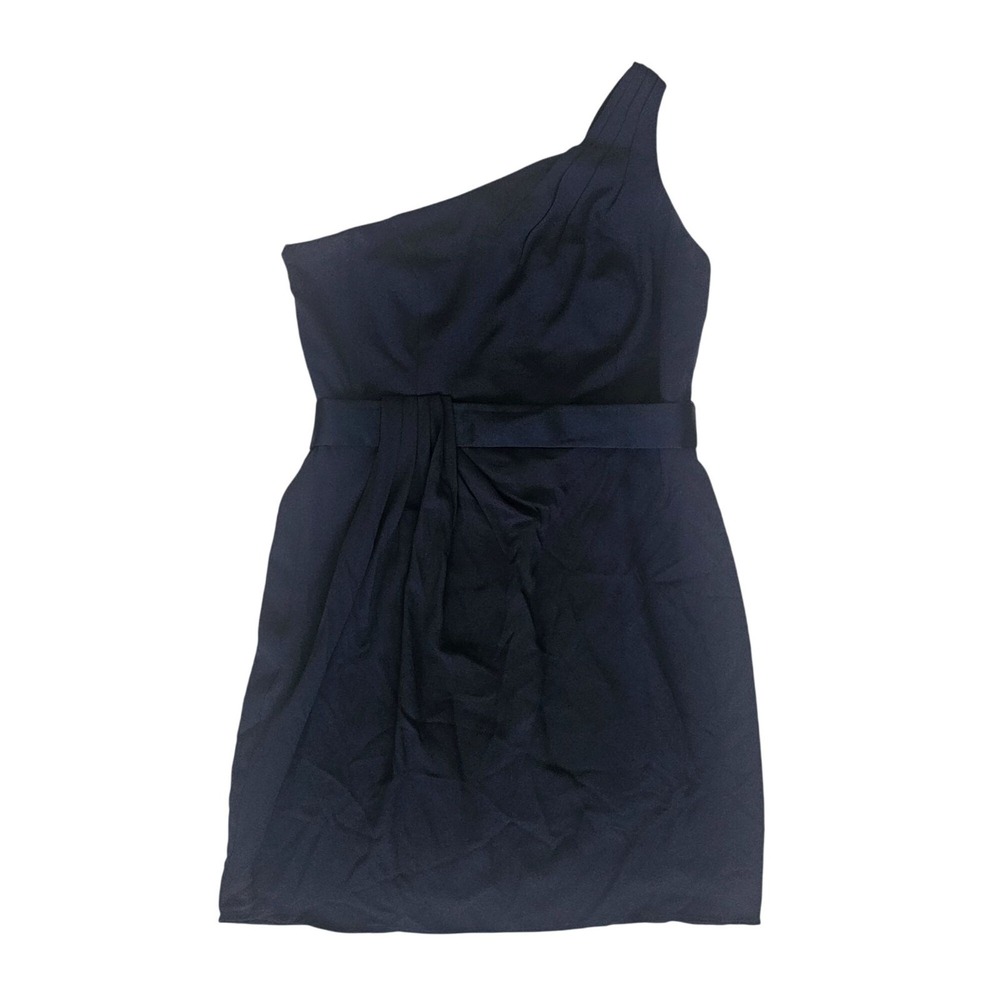 WHITE by Vera Wang Midnight Pleated Waist Tie One Shoulder Cocktail Dress Sz 12 - Picture 2 of 16